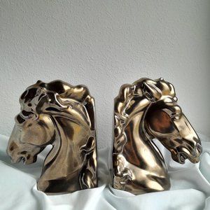 Horse Bookends- ceramic with Metallic brown glaze- book ends